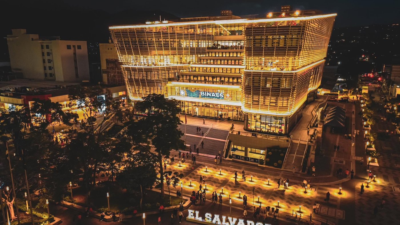 Downtown San Salvador lit up at night